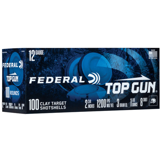 Federal Top Gun 12 Gauge 2.75-inch #8 Lead Shotshells - 1 1/8 oz, 100 Rounds Per Box