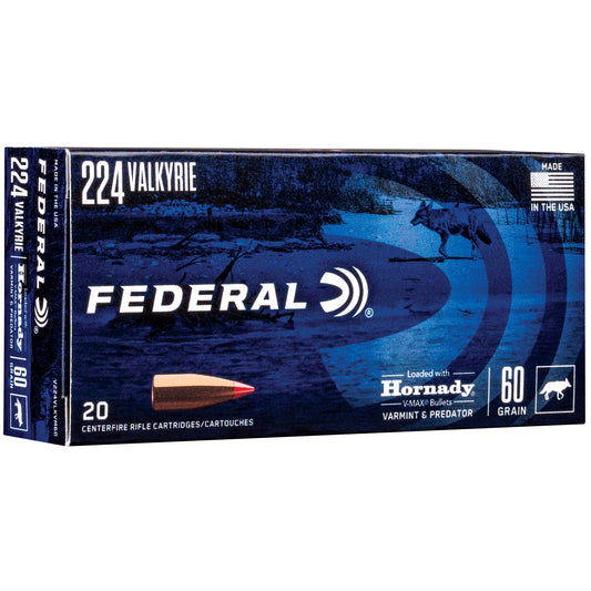 Federal Varmint & Predator 224 Valkyrie 60 Grain V-Max Ammo - Pack of 20