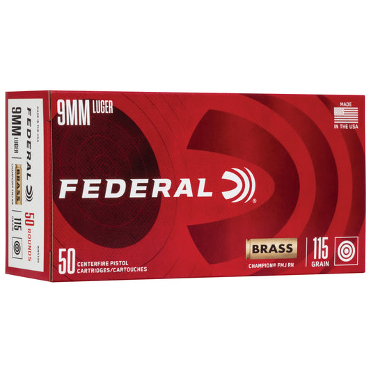 Federal Champion 9mm 115 Grain Full Metal Jacket Handgun Ammunition * 50 Rounds Box