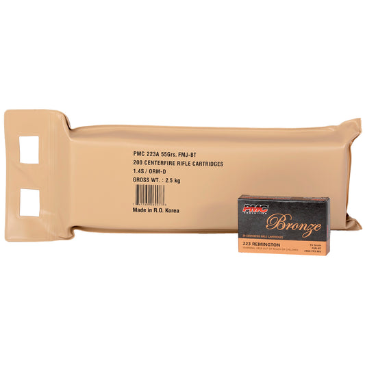 PMC Ammunition Bronze Series 223 Remington 55 Grain Full Metal Jacket Ammo - 200 Rounds per Box