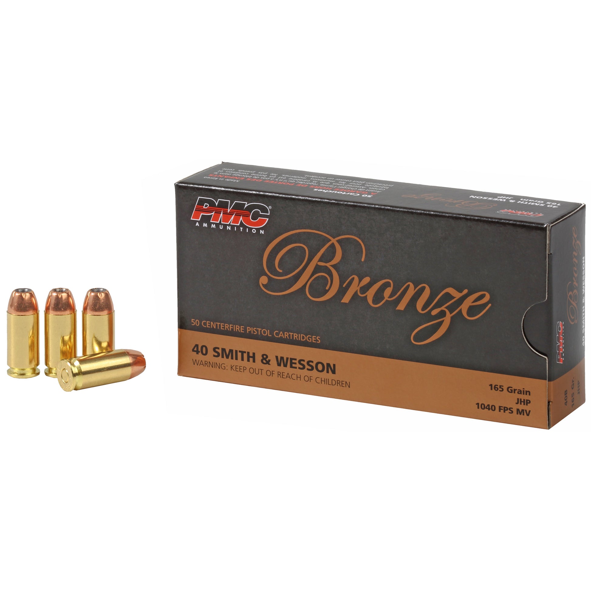 PMC Ammunition Bronze 40 S&W 165 Grain Hollow Point Bullets * Reliable Self-Defense and Target Rounds