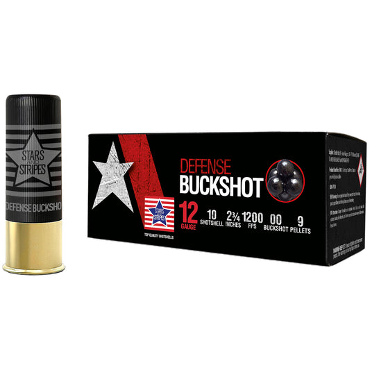 Stars and Stripes Defense 12 Gauge 00 Buckshot Shells * 2-3/4 Inch, 9 Pellets per Shell, Pack of 10