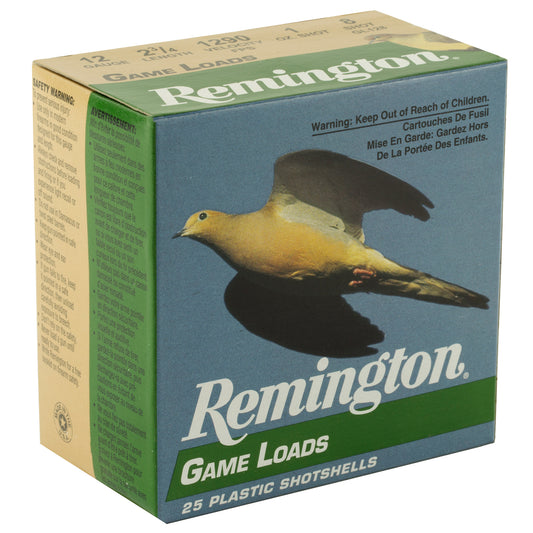 Remington Game Load 12 Gauge Shotshells * 1 oz #8, 3 1/4 Dram, 25 Rounds