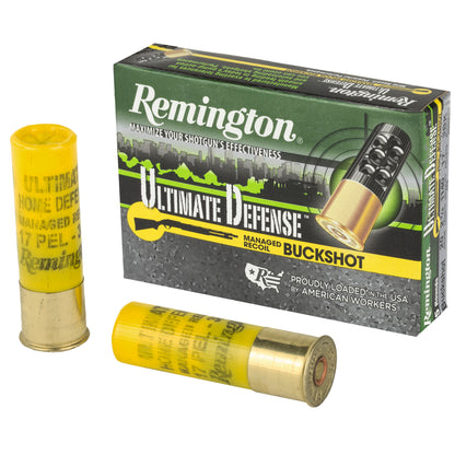Remington Ultimate Defense 20 Gauge 2.75-Inch Shotshells, 8-Pellet Managed Recoil Buckshot - 5 Rounds per Box