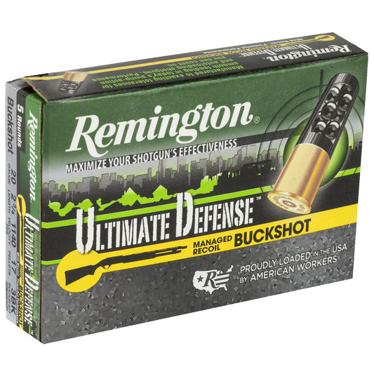 Remington Ultimate Defense 20 Gauge 2.75-Inch Shotshells, 8-Pellet Managed Recoil Buckshot - 5 Rounds per Box
