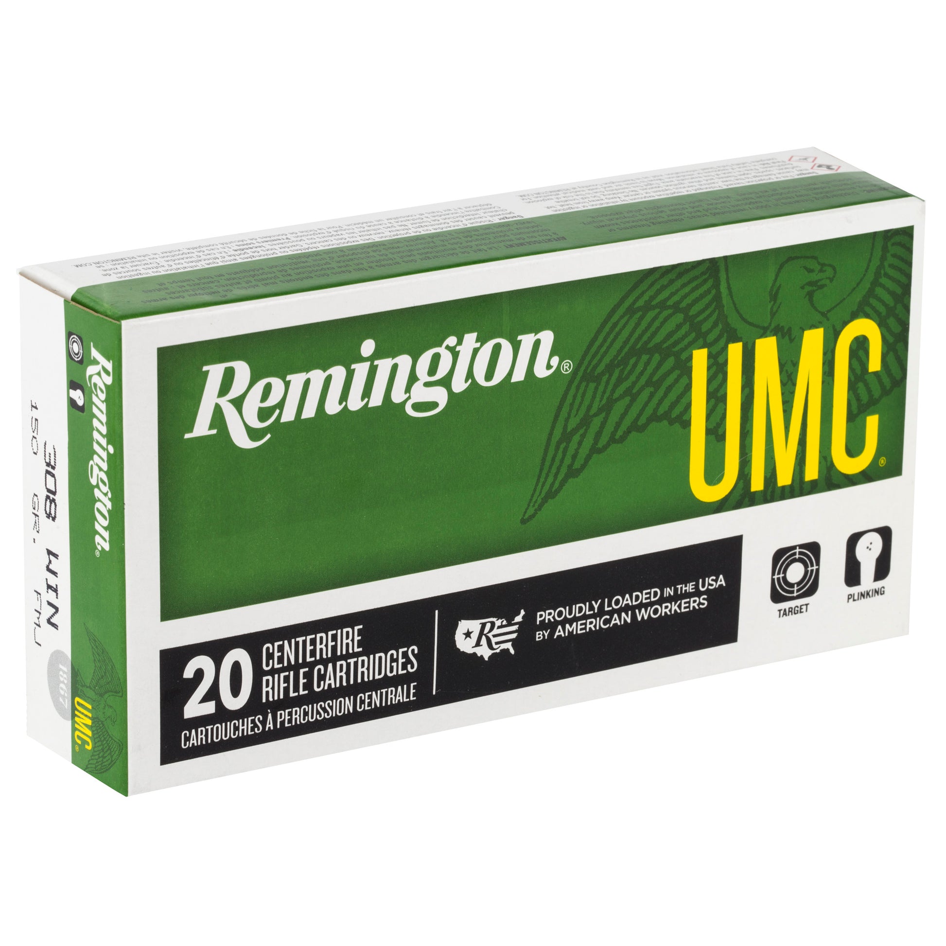 Remington UMC 308 Winchester 150-Grain Full Metal Jacket Rifle Ammunition (20 Rounds / Box, 200 Rounds / Case)