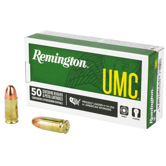 Remington UMC 9mm 115 Grain Full Metal Jacket Ammunition - 50 Rounds per Box, 500 Rounds per Case