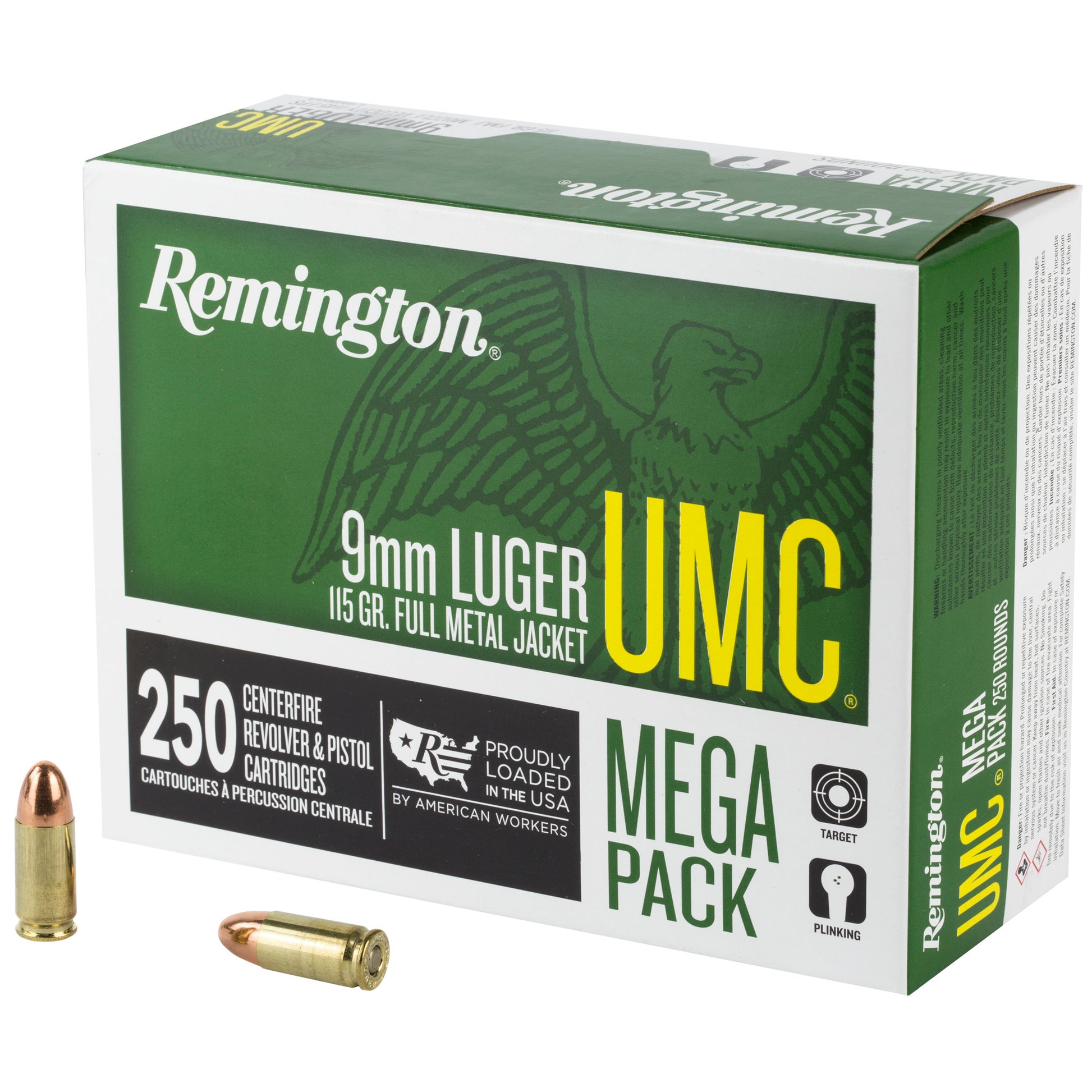 Remington UMC 9mm 115-Grain Full Metal Jacket Ammo - 250 Rounds Per Box