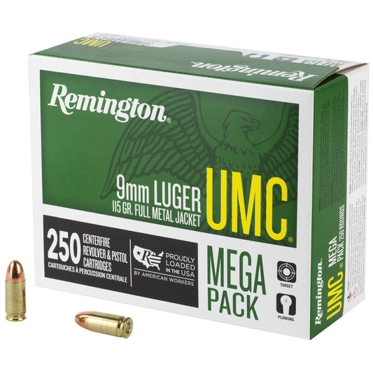 Remington UMC 9mm 115-Grain Full Metal Jacket Ammo - 250 Rounds Per Box