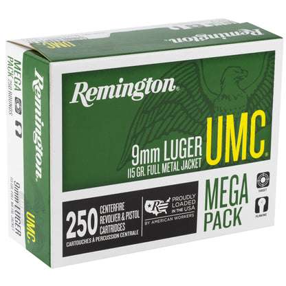 Remington UMC 9mm 115-Grain Full Metal Jacket Ammo - 250 Rounds Per Box