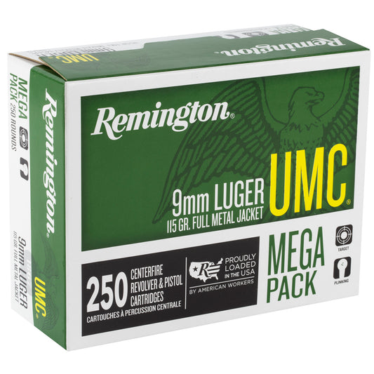 Remington UMC 9mm 115-Grain Full Metal Jacket Ammo - 250 Rounds Per Box