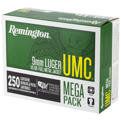 Remington UMC 9mm 115-Grain Full Metal Jacket Ammo - 250 Rounds Per Box