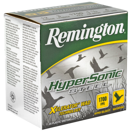 Remington Hypersonic Steel Shot 12 Gauge 3-inch 1 1/4 oz #4 * High Velocity Steel Shot for Waterfowl and Hunting