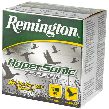 Remington Hypersonic Steel Shot 12 Gauge 3-inch 1 1/4 oz #4 * High Velocity Steel Shot for Waterfowl and Hunting