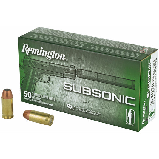 Remington Subsonic 45 ACP 230-Grain Flat Nose Ammunition - Quiet Shooting for Silencer Enthusiasts
