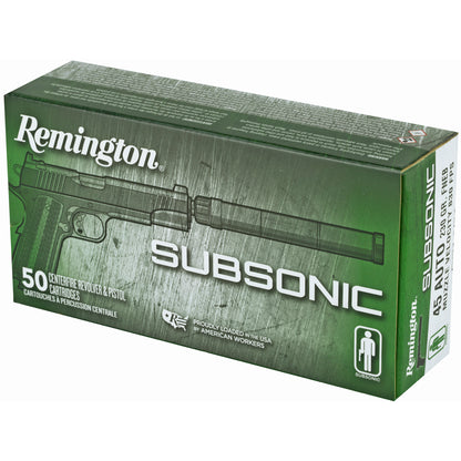 Remington Subsonic 45 ACP 230-Grain Flat Nose Ammunition - Quiet Shooting for Silencer Enthusiasts
