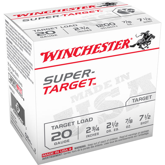 Winchester Ammunition Super-Target 20 Gauge #7.5 Shot - Reliable Performance for Trap, Skeet, and Sporting Clays