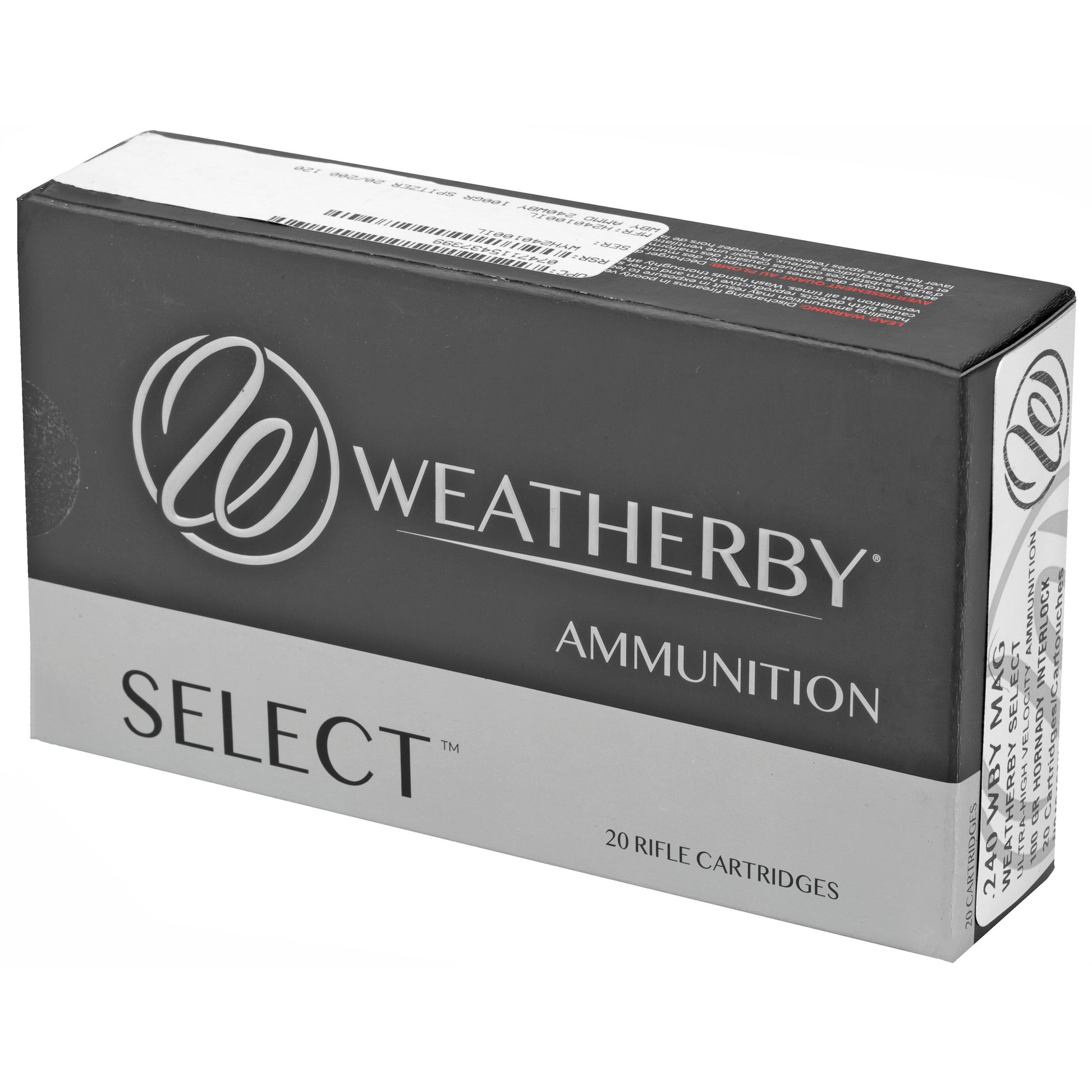 Weatherby 240 Weatherby Magnum 100 Grain InterLock Rifle Ammunition - Select Series, 20 Rounds Per Box