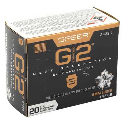 Speer Ammunition Gold Dot G2 9mm 147-Grain Hollow Point Ammunition * 20 Rounds per Box, 200 per Case