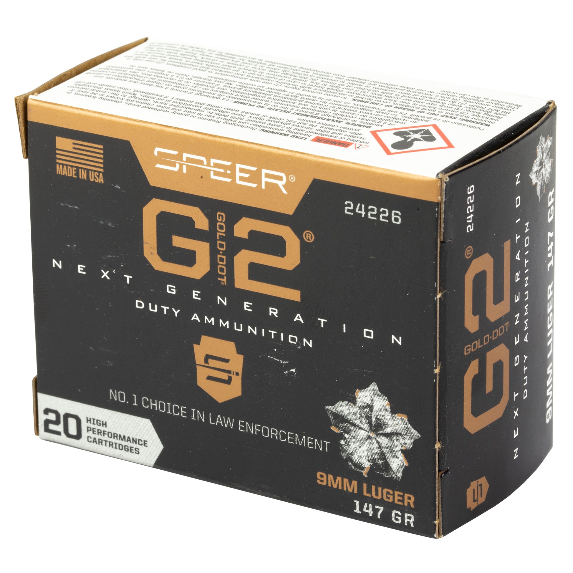 Speer Ammunition Gold Dot G2 9mm 147-Grain Hollow Point Ammunition * 20 Rounds per Box, 200 per Case