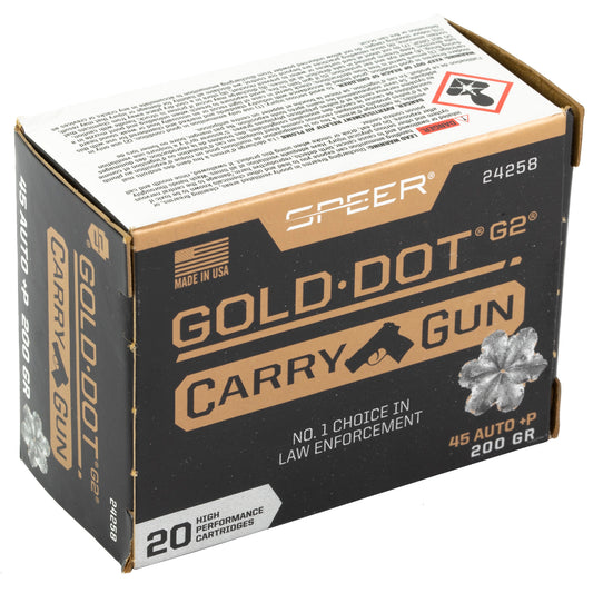 Speer Ammunition Gold Dot 45 Auto +P Hollow Point 200 Grain * Reliable Self-Defense and Duty Ammo