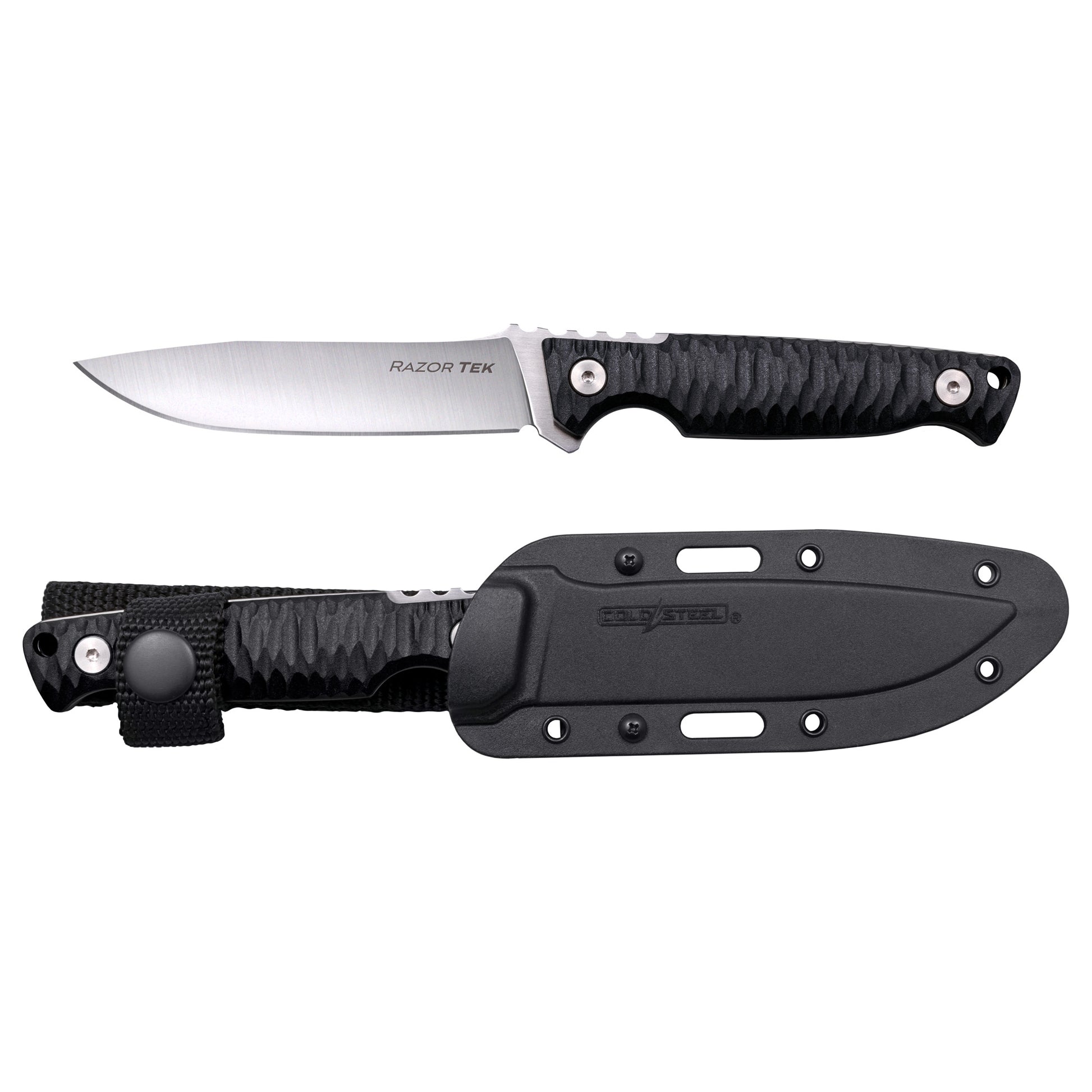 Cold Steel Razor Tek Fixed Blade Knife - 4-Inch Plain Edge, Black Stainless Steel Handle