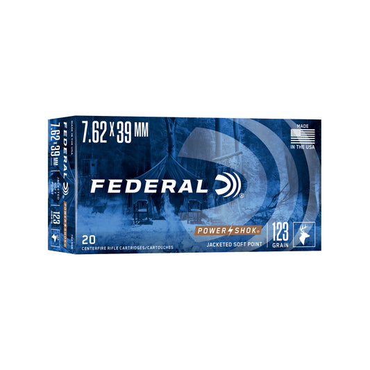 Federal PowerShok 7.62x39 123 Grain Soft Point Ammo - Clean Burning, Reliable Performance