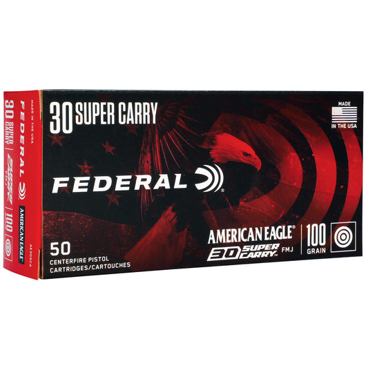 Federal American Eagle 30 Super Carry 100 Grain Full Metal Jacket Ammunition, 50 Rounds per Box