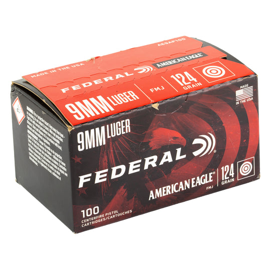 Federal American Eagle 9mm 124 Grain Full Metal Jacket Ammunition * 100 Rounds