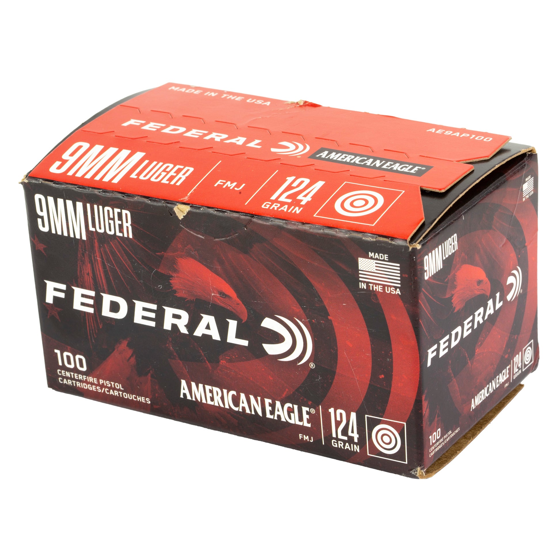Federal American Eagle 9mm 124 Grain Full Metal Jacket Ammunition * 100 Rounds