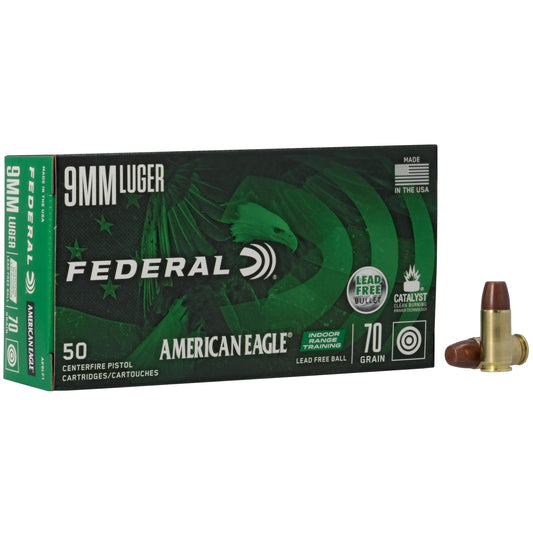Federal American Eagle 9mm 70 Grain Lead-Free Ball Ammunition * Box of 50 Rounds