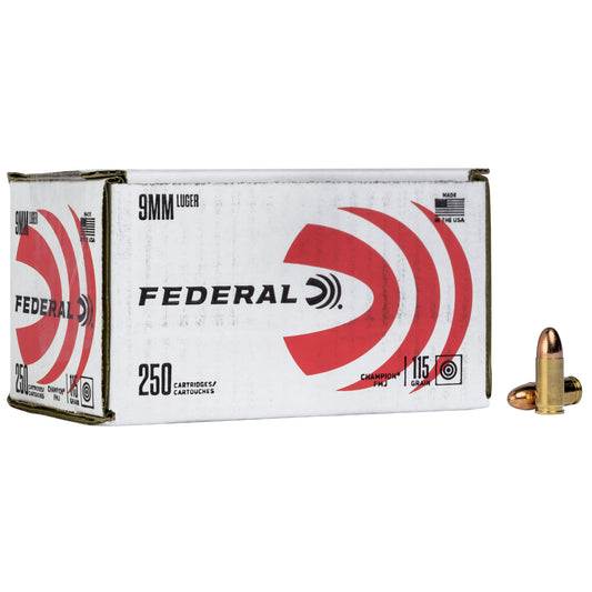 Federal Champion 9mm 115 Grain Full Metal Jacket Ammo * 250 Rounds Per Box