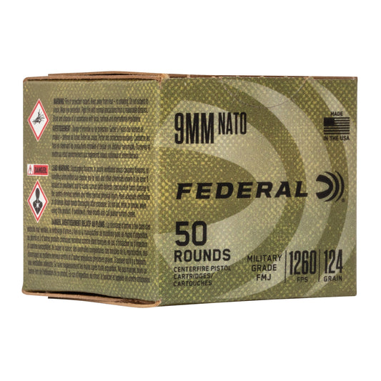 Federal Fusion MSR 9mm 124 Grain FMJ Ammunition - Military Series, 50 Rounds per Box