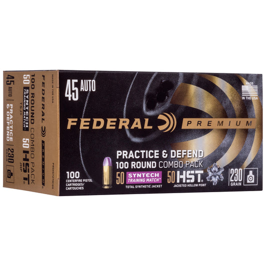Federal Premium Defense & Practice Pack 45 ACP Hollow Point Ammunition, 230 Grain, 100 Rounds per Box