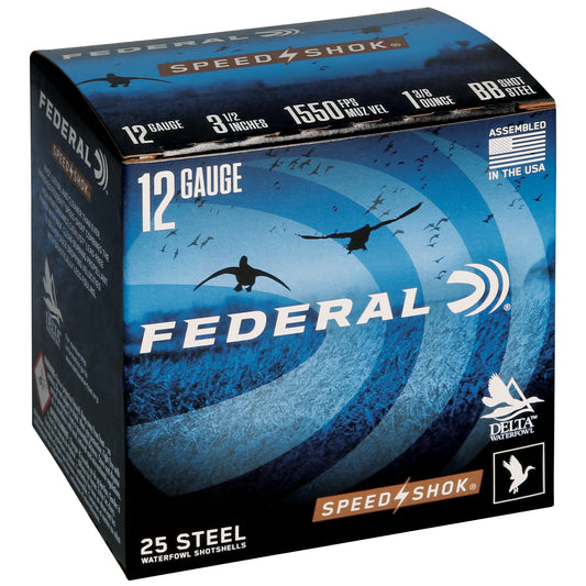Federal Speed-Shok 12 Gauge 3.5-inch Steel Shot Ammunition, 1 3/8 oz BB, 25 Rounds per Box