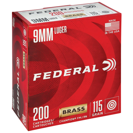 Federal Champion 9mm 115 Grain Full Metal Jacket Ammunition - Pack of 200 Rounds
