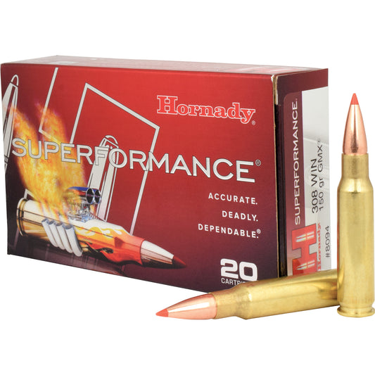 Hornady Superformance 150-Grain CX .308 Winchester Rifle Ammo * High-Performance, Flat Trajectory, 20 R rounds per box