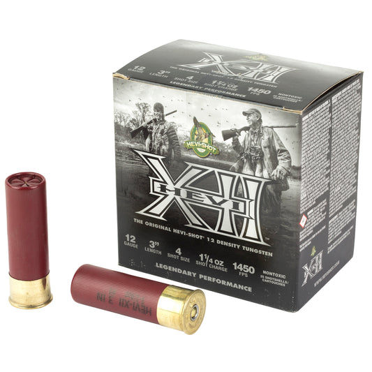 HEVI-Shot HEVI-XII 12 Gauge 3-Inch #4 Lead Shotshells, 1 1/4 Oz, Pack of 25