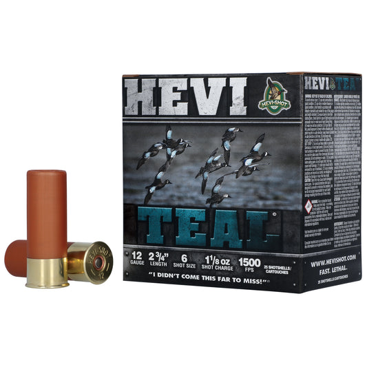 HEVI-Shot HEVI-Teal 12 Gauge Steel Shot Shells - 1 1/8 oz #6, High Velocity for Teal Hunting