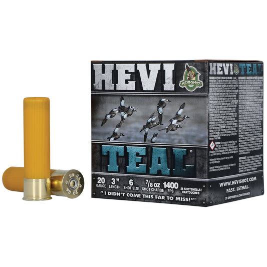 HEVI-Shot HEVI TEAL 20 Gauge #6 Bismuth Shot Shells * High Velocity, Open Pattern, 7/8 oz, Pack of 25