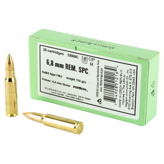Sellier & Bellot 6.8 SPC 110 Grain Full Metal Jacket Rifle Ammunition - 20 Rounds