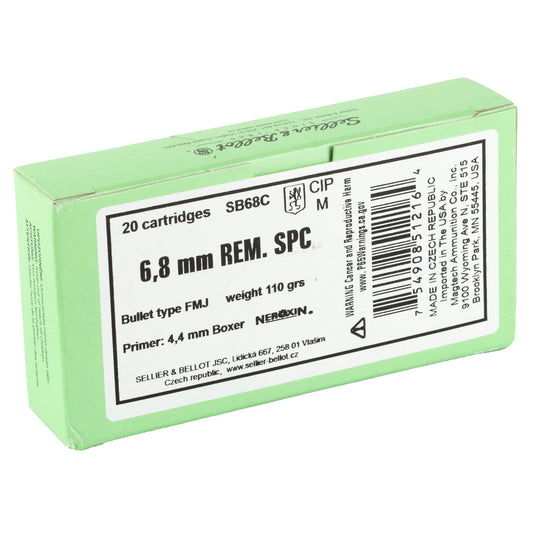 Sellier & Bellot 6.8 SPC 110 Grain Full Metal Jacket Rifle Ammunition - 20 Rounds