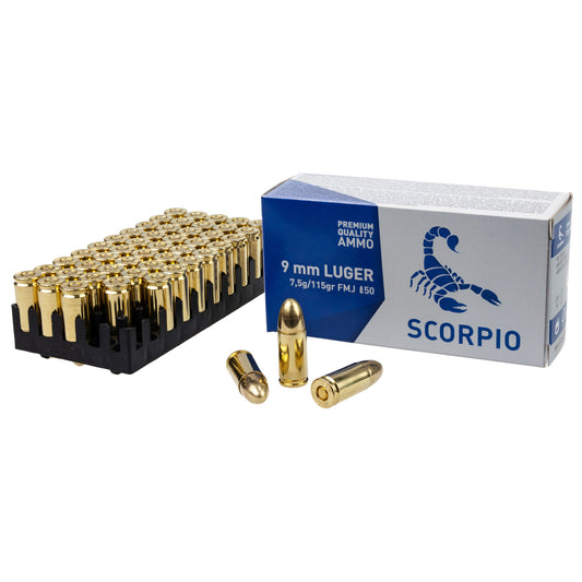 STV Technology Scorpio 9mm 115 Grain Full Metal Jacket Ammo * Reliable 50 Rounds per Box, 1000 Rounds per Case