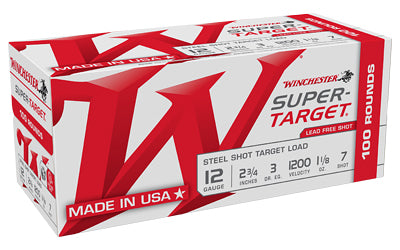 Winchester Ammunition Super-Target 12 Gauge Steel Shot, 1 1/8 oz, #7, 3 Dram, 100 Rounds per Box