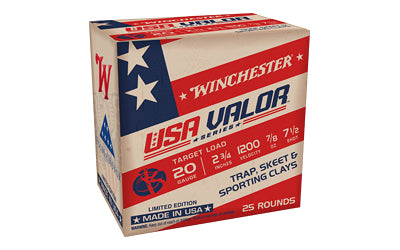 Winchester Ammunition USA VALOR 20 Gauge 2.75-Inch #7.5 Shot, 25 Rounds per Box, 250 per Case