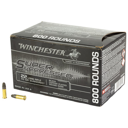 Winchester Ammunition Super Suppressed 22 LR 45-Grain Copper Plated Round Nose * Reliable Noise-Reducing Ammunition for Suppressor-Equipped Firearms