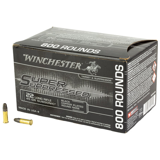 Winchester Ammunition Super Suppressed 22 LR 45-Grain Copper Plated Round Nose * Reliable Noise-Reducing Ammunition for Suppressor-Equipped Firearms