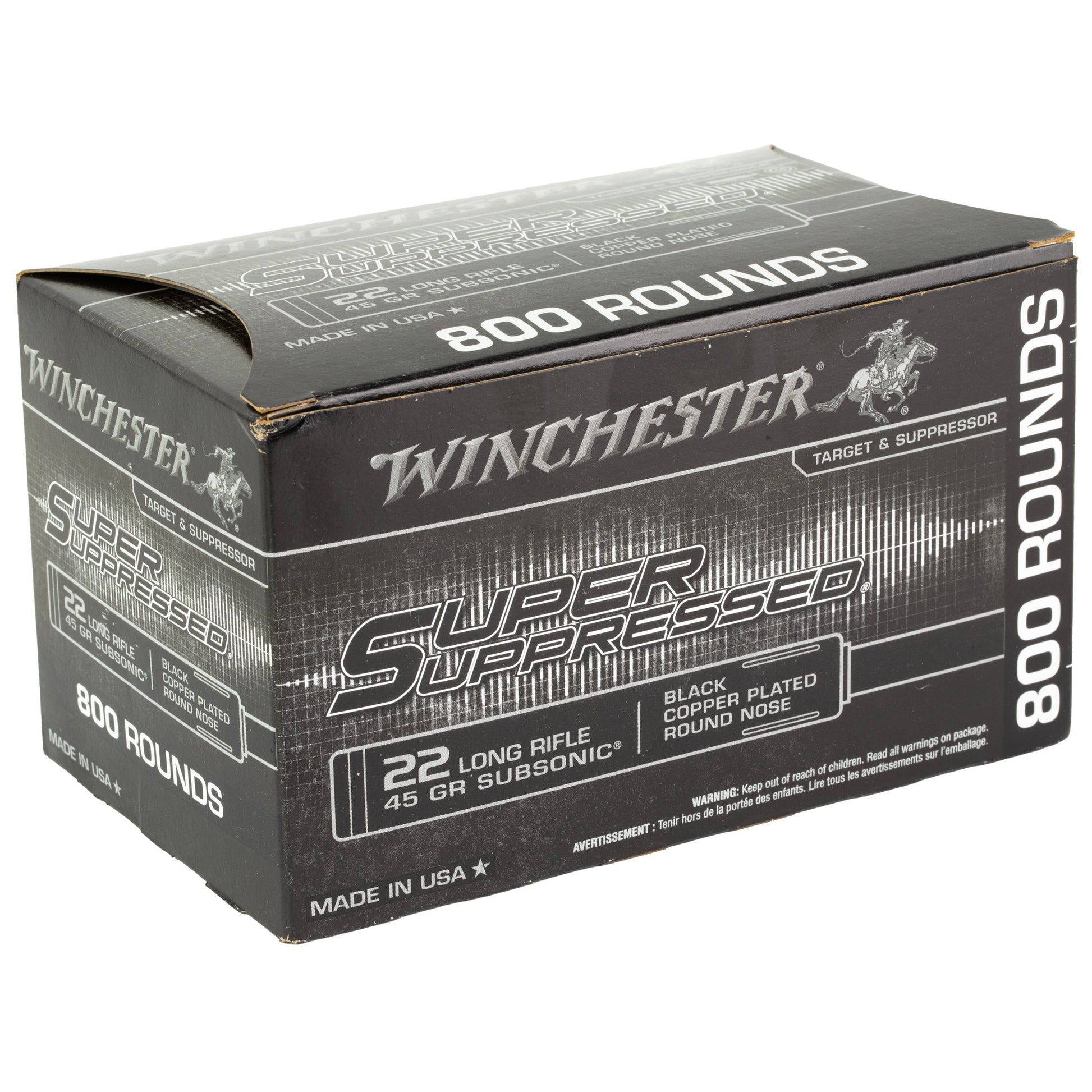 Winchester Ammunition Super Suppressed 22 LR 45-Grain Copper Plated Round Nose * Reliable Noise-Reducing Ammunition for Suppressor-Equipped Firearms
