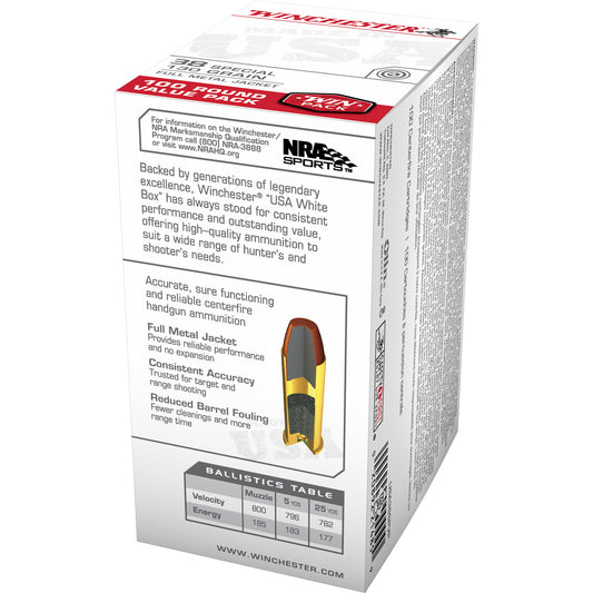 Winchester Ammunition USA White Box 38 Special Full Metal Jacket 130 Grain * 100 Rounds per Box, 500 per Case