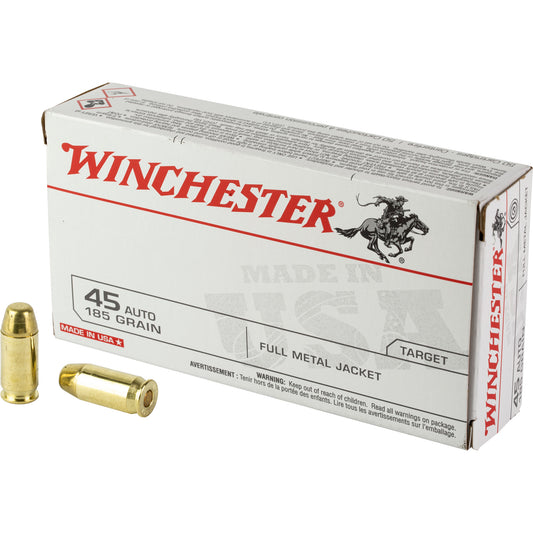 Winchester Ammunition USA White Box .45 ACP 185-Grain Full Metal Jacket * 50 Rounds per Box, 500 per Case